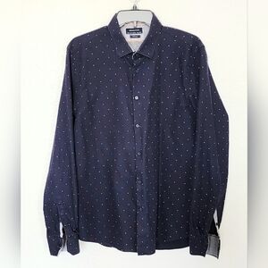 Denim & Flower Men's Navy Blue Polka Dot, Long Sleeved Cotton Shirt.  Size XL